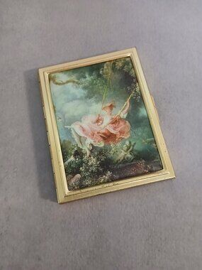 Vintage "The Swing" Gold Tone Metal Card or Photo Compact
